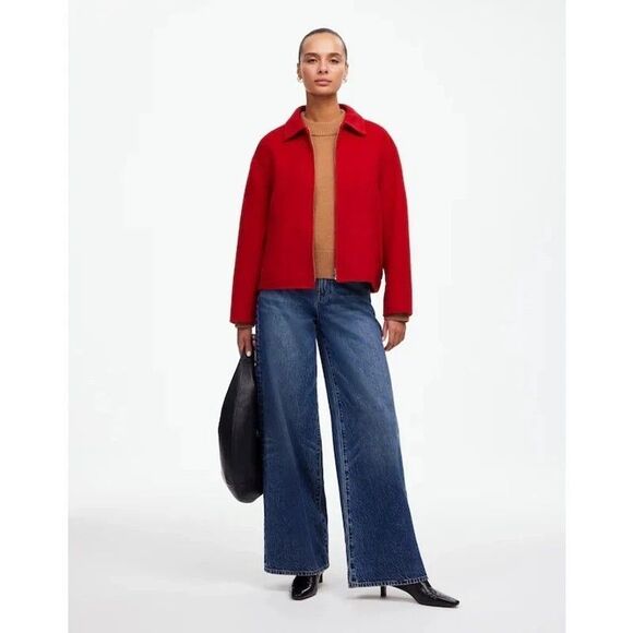 New $198 Madewell Wool Blend Double-Faced Rounded-Sleeve Jacket in Red Large - Picture 2 of 8